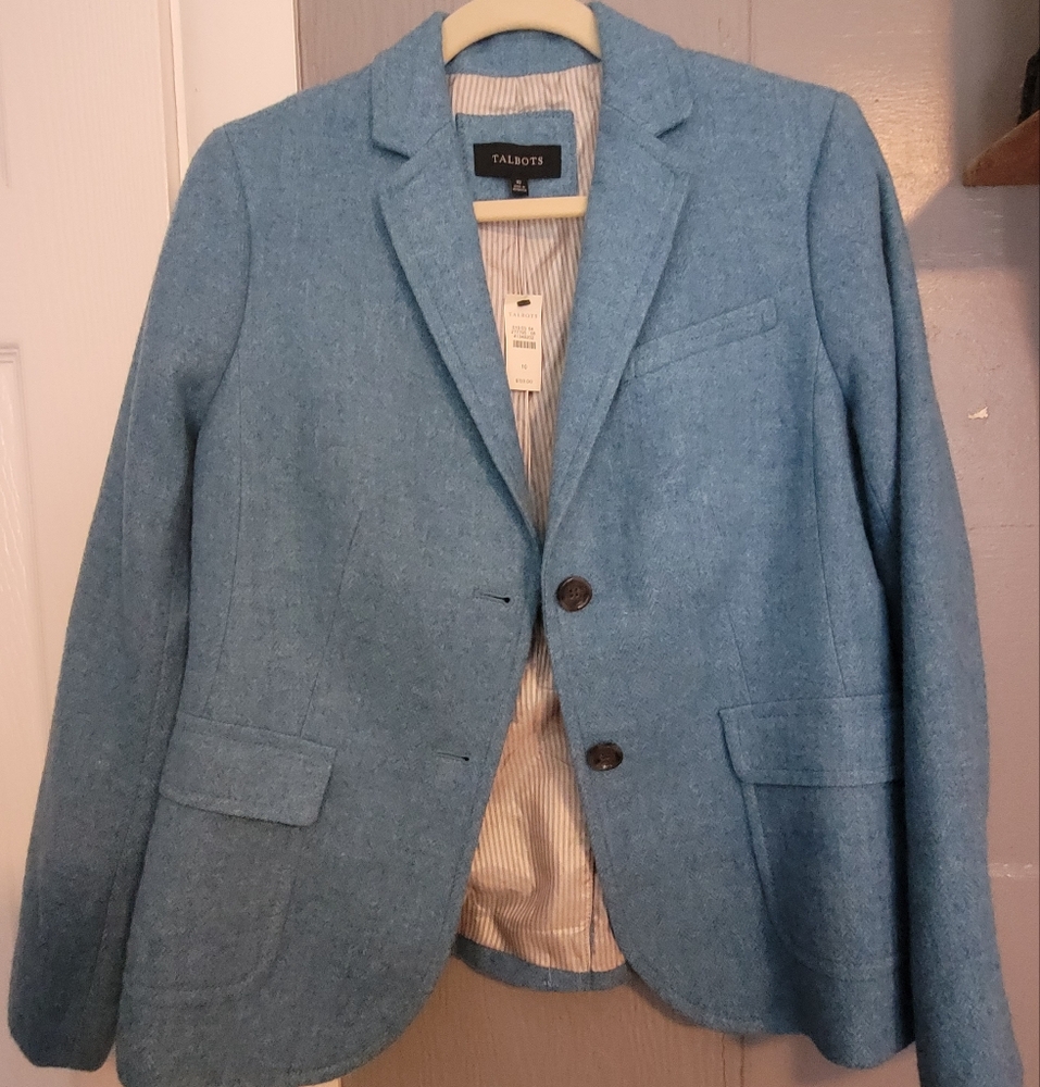 Talbots Teal Blue Wool Blazer Jacket Preppy Career